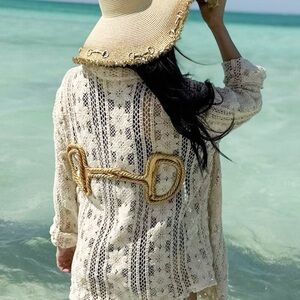 Judith March Cream Crochet Open-Knit Cover-Up with Rope Accent